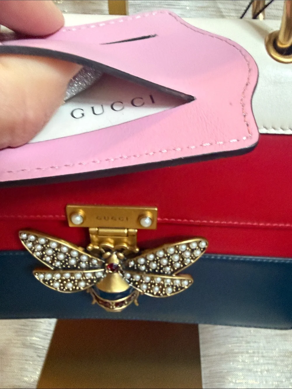Gucci Tricolor Leather Satchel in Pink, Red, White & Blue